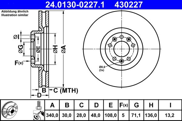 ATE 24.0130-0227.1 - Brake Disc autospares.lv