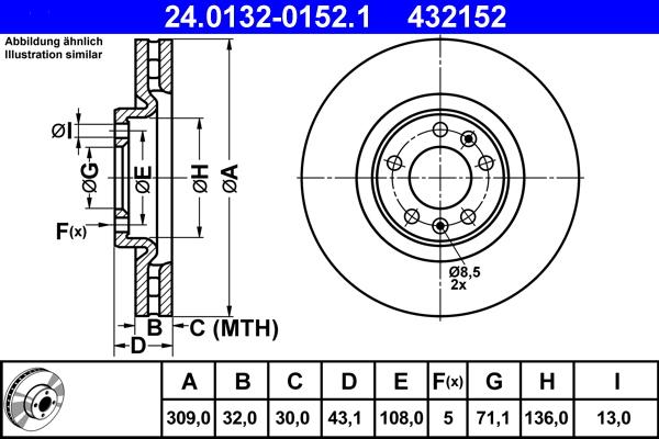 ATE 24.0132-0152.1 - Brake Disc autospares.lv