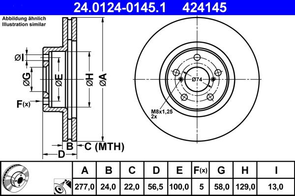 ATE 24.0124-0145.1 - Brake Disc autospares.lv