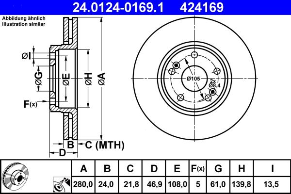 ATE 24.0124-0169.1 - Brake Disc autospares.lv