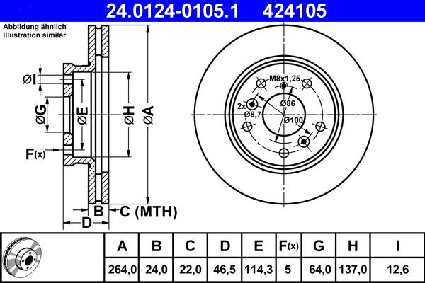 ATE 24.0124-0105.1 - Brake Disc autospares.lv