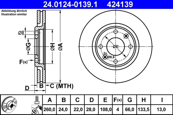 ATE 24.0124-0139.1 - Brake Disc autospares.lv