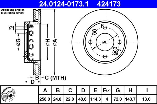 ATE 24.0124-0173.1 - Brake Disc autospares.lv