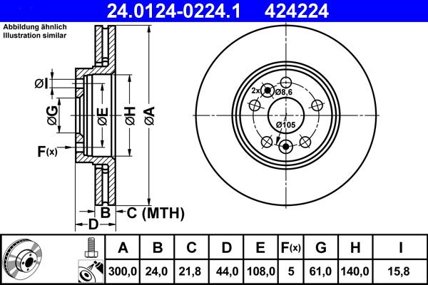 ATE 24.0124-0224.1 - Brake Disc autospares.lv