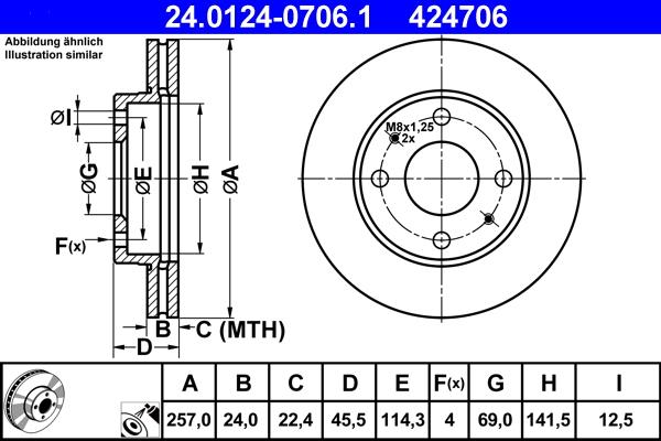 ATE 24.0124-0706.1 - Brake Disc autospares.lv