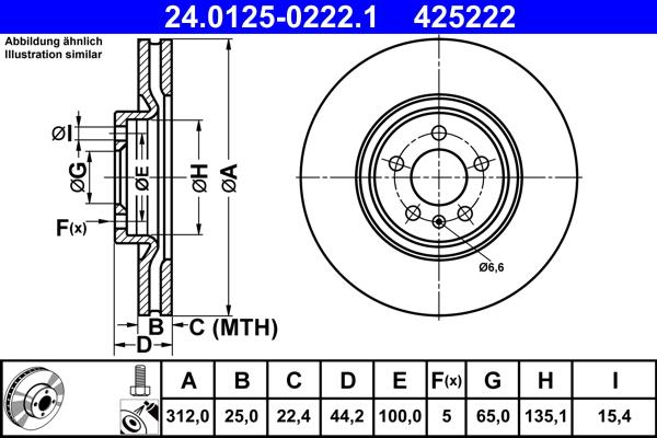 ATE 24.0125-0222.1 - Brake Disc autospares.lv