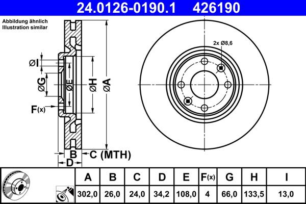 ATE 24.0126-0190.1 - Brake Disc autospares.lv