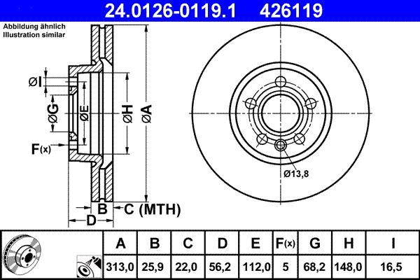 ATE 24.0126-0119.1 - Brake Disc autospares.lv