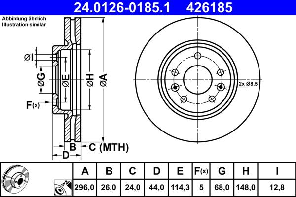 ATE 24.0126-0185.1 - Brake Disc autospares.lv