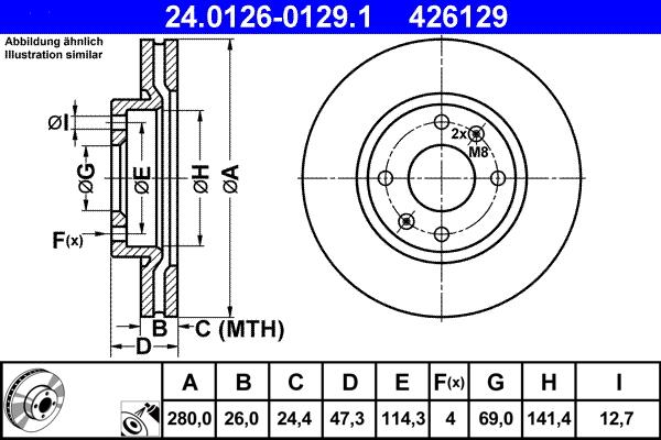 ATE 24.0126-0129.1 - Brake Disc autospares.lv