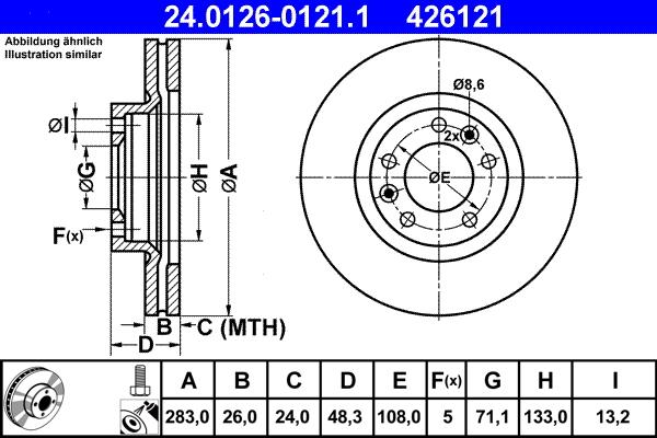 ATE 24.0126-0121.1 - Brake Disc autospares.lv