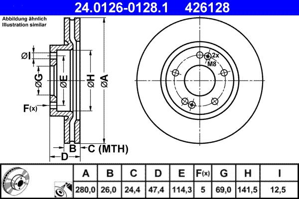 ATE 24.0126-0128.1 - Brake Disc autospares.lv