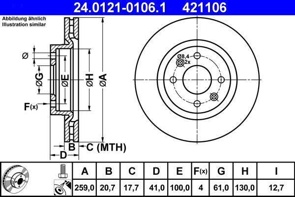 ATE 24.0121-0106.1 - Brake Disc autospares.lv