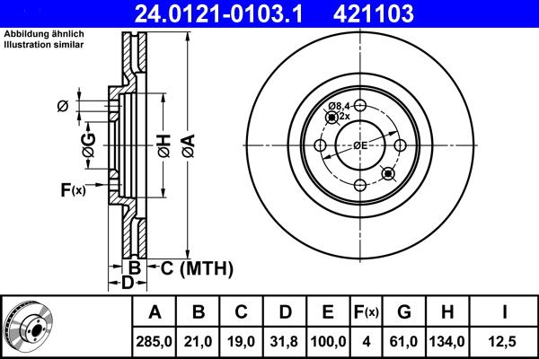 ATE 24.0121-0103.1 - Brake Disc autospares.lv