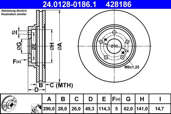 ATE 24.0128-0186.1 - Brake Disc autospares.lv