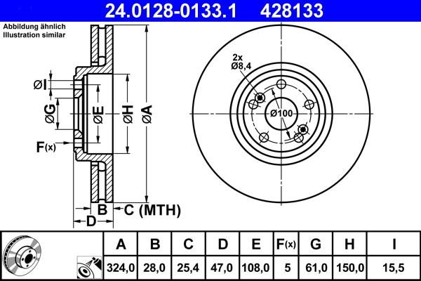 ATE 24.0128-0133.1 - Brake Disc autospares.lv