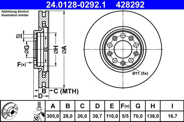 ATE 24.0128-0292.1 - Brake Disc autospares.lv