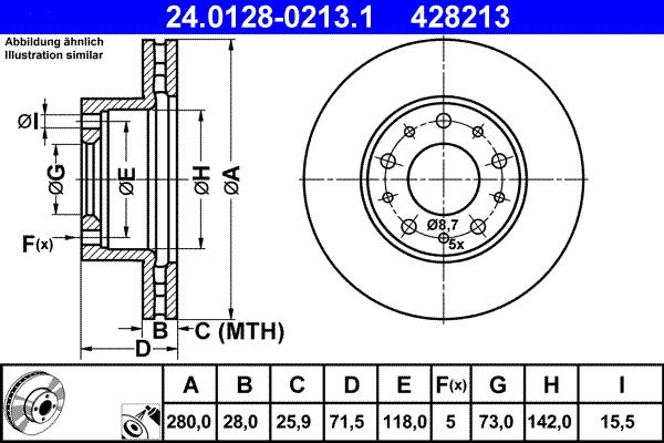 ATE 24.0128-0213.1 - Brake Disc autospares.lv