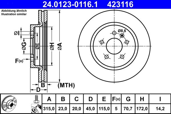 ATE 24.0123-0116.1 - Brake Disc autospares.lv