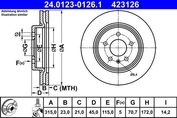 ATE 24.0123-0126.1 - Brake Disc autospares.lv