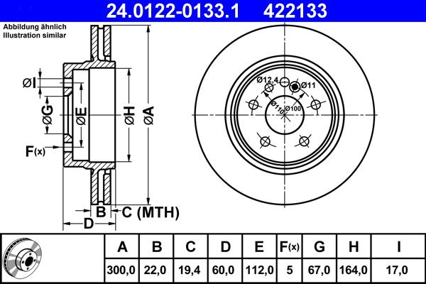 ATE 24.0122-0133.1 - Brake Disc autospares.lv