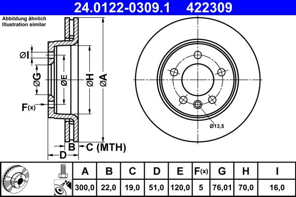 ATE 24.0122-0309.1 - Brake Disc autospares.lv