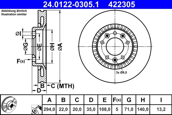 ATE 24.0122-0305.1 - Brake Disc autospares.lv