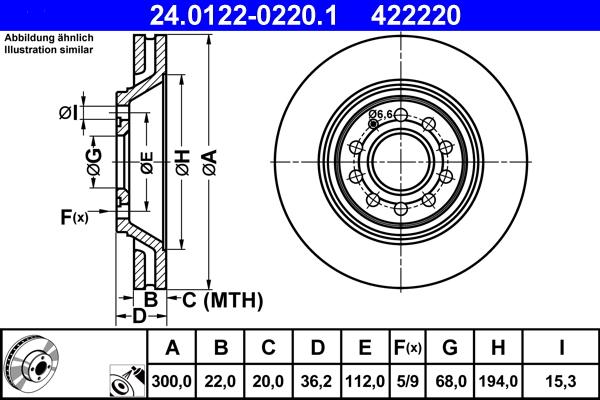 ATE 24.0122-0220.1 - Brake Disc autospares.lv