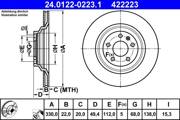 ATE 24.0122-0223.1 - Brake Disc autospares.lv