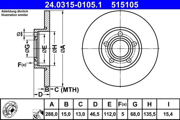 ATE 24.0315-0105.1 - Brake Disc autospares.lv