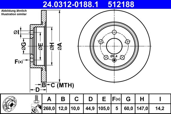 ATE 24.0312-0188.1 - Brake Disc autospares.lv