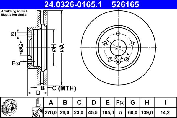 ATE 24.0326-0165.1 - Brake Disc autospares.lv