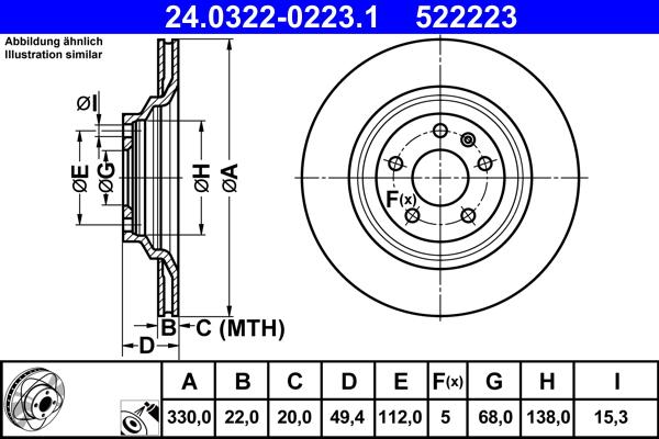 ATE 24.0322-0223.1 - Brake Disc autospares.lv