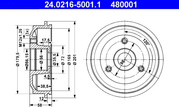 ATE 24.0216-5001.1 - Brake Drum autospares.lv