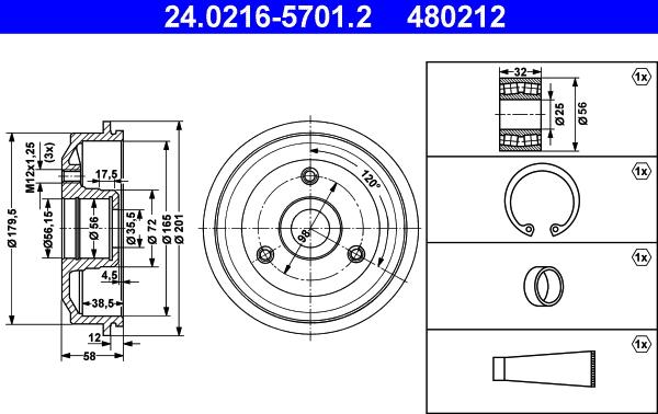 ATE 24.0216-5701.2 - Brake Drum autospares.lv