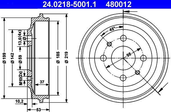 ATE 24.0218-5001.1 - Brake Drum autospares.lv