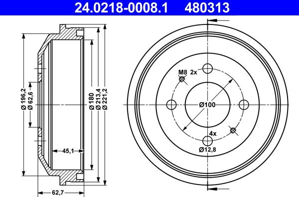 ATE 24.0218-0008.1 - Brake Drum autospares.lv