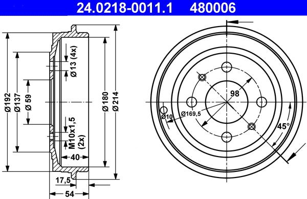 ATE 24.0218-0011.1 - Brake Drum autospares.lv