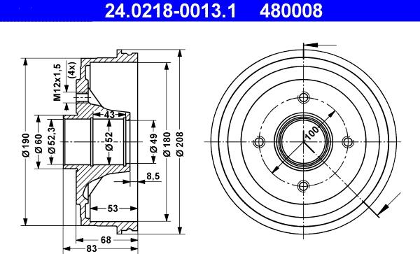 ATE 24.0218-0013.1 - Brake Drum autospares.lv