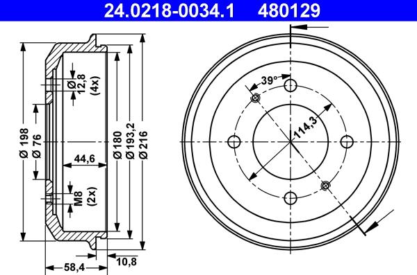 ATE 24.0218-0034.1 - Brake Drum autospares.lv