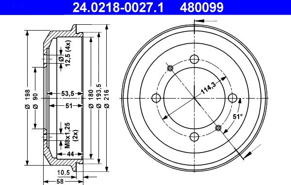 ATE 24.0218-0027.1 - Brake Drum autospares.lv