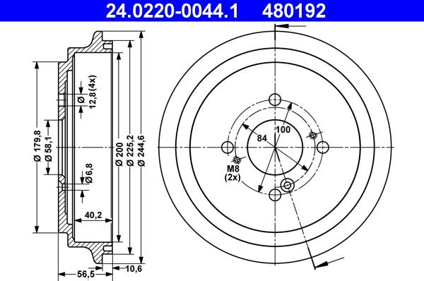 ATE 24.0220-0044.1 - Brake Drum autospares.lv