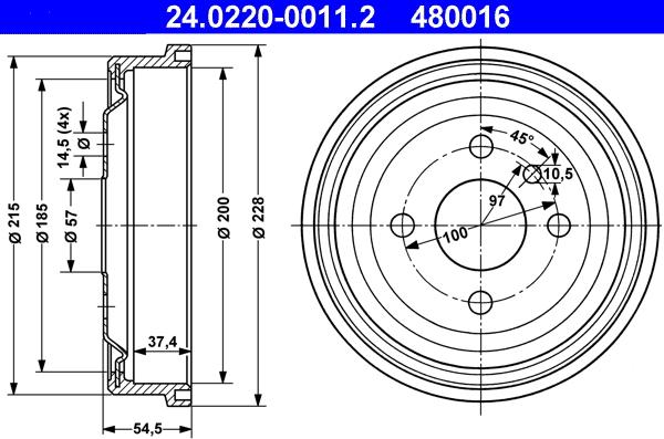 ATE 24.0220-0011.2 - Brake Drum autospares.lv