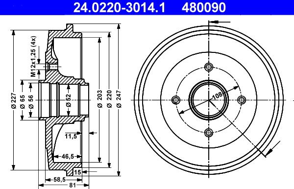 ATE 24.0220-3014.1 - Brake Drum autospares.lv