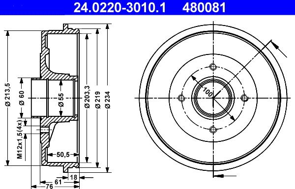 ATE 24.0220-3010.1 - Brake Drum autospares.lv