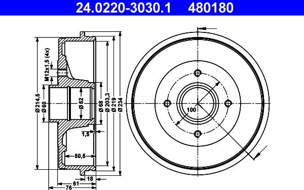 ATE 24.0220-3030.1 - Brake Drum autospares.lv