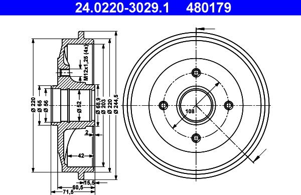 ATE 24.0220-3029.1 - Brake Drum autospares.lv