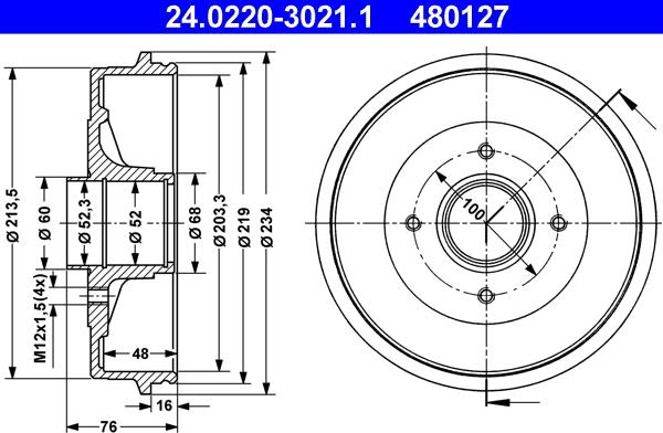 ATE 24.0220-3021.1 - Brake Drum autospares.lv