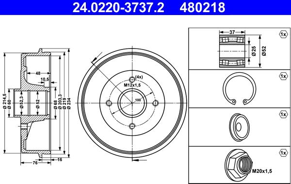 ATE 24.0220-3737.2 - Brake Drum autospares.lv