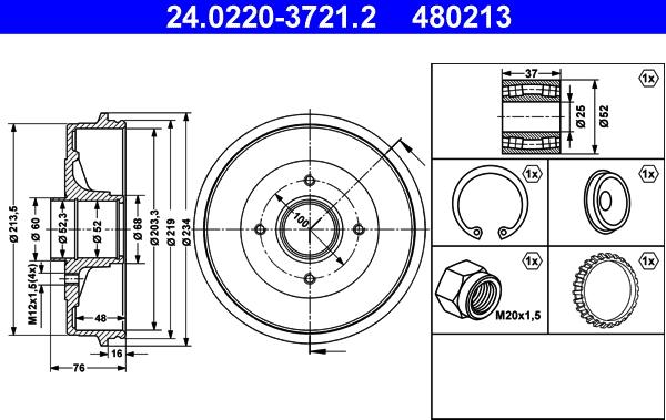 ATE 24.0220-3721.2 - Brake Drum autospares.lv